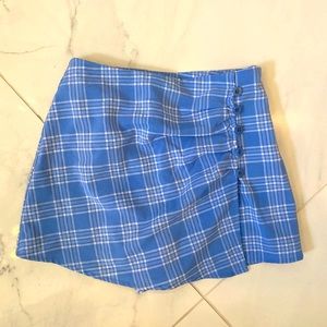 Blue and white plaid mini skort